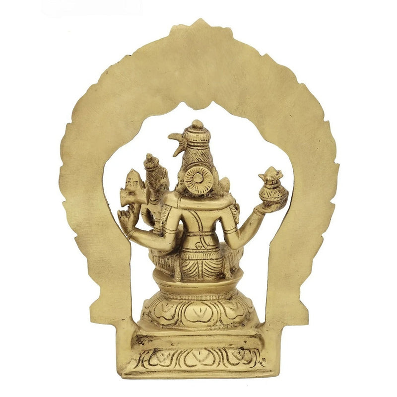 Brass Lord Shiva with Parvati Idol Seated on Kirtimukha Prabhawali Throne (Height: 10 inches)