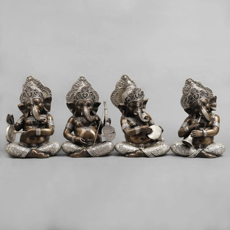 Brass Musician Ganesh Idol (Height: 12 Inches)