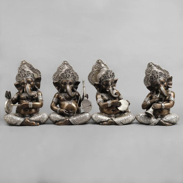 Brass Musician Ganesh Idol (Height: 12 Inches)