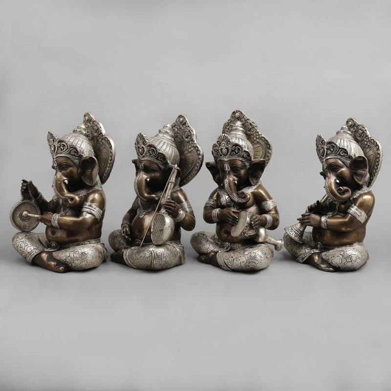 Brass Musician Ganesh Idol (Height: 12 Inches)