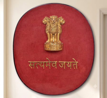 Brass Satyameva Jayate Wall Plaque with Ashoka Emblem (Height: 18 Inches)