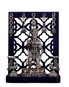 Superfine brass Hanuman Ji standing idol with hanging bells and annam diyas, 12 inch