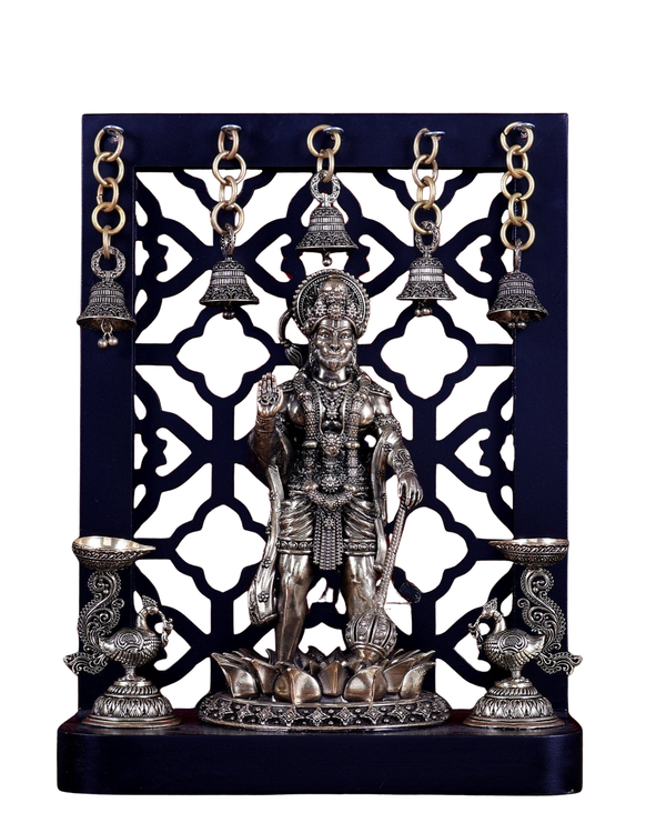 Superfine Brass Hanuman Ji Standing with Annam Diyas & Hanging Bell (Height :12 Inches)