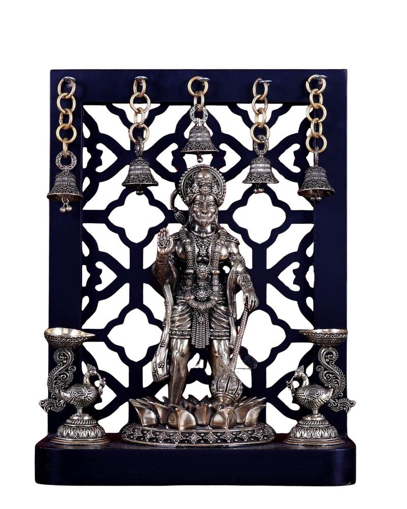 AONA Brass Hanuman Ji Standing with Annam Diyas & Hanging Bell