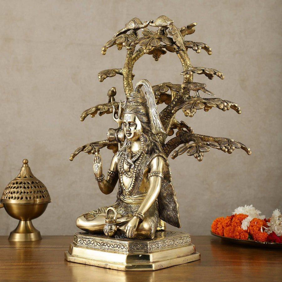 Brass Superfine Lord Shiva Under Tree Statue Height: 19 Inch Craft Detail