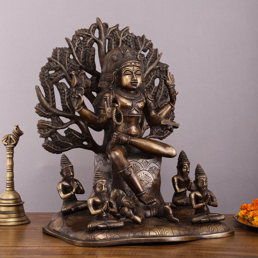 Pure Brass Dakshinamurthy Statue, Large 18-Inch Craft Detail