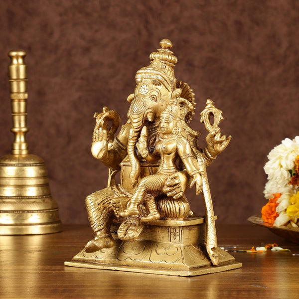 Brass Utchista Ganapati Murti (Height: 7 inch) Entryway Setting