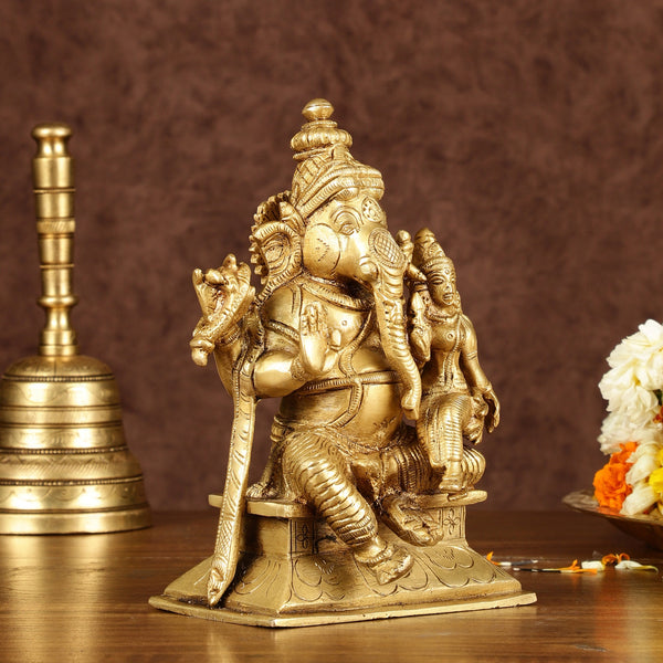 Brass Utchista Ganapati Murti (Height: 7 inch) Study Setting