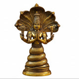 Goldfarbene Messingstatue von Patanjali, 15,5 Zoll, sitzende Figur mit großen Flügeln