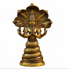 Goldfarbene Messingstatue von Patanjali, 15,5 Zoll, sitzende Figur mit großen Flügeln