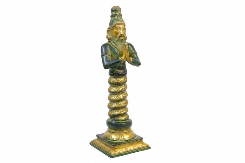 AONA Brass Patanjali Statue-Green Patina and Golden Finish