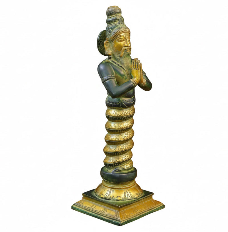 Brass Patanjali Statue-Green Patina and Golden Finish (Height : 17.5 Inches)