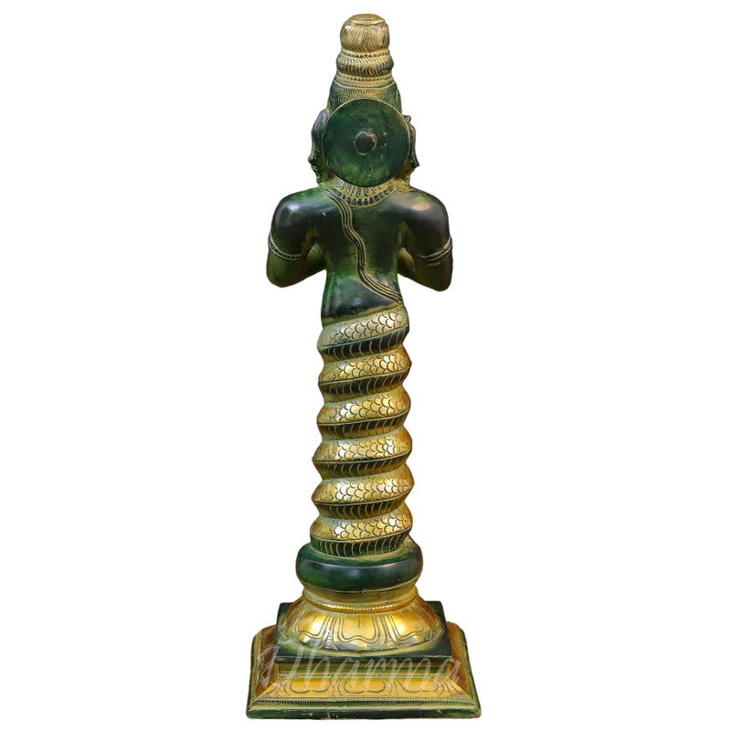 Brass Patanjali Statue-Green Patina and Golden Finish (Height : 17.5 Inches)