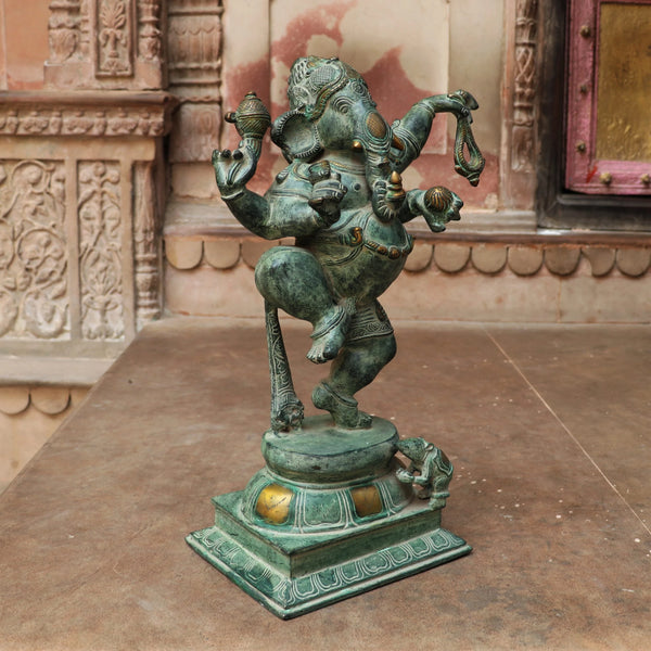 Brass Nritya Ganesh Idol (Height : 17.5 inches) Study Setting