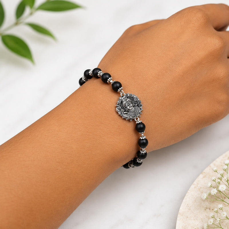 Karungali Bracelet with Silver-Capped Lord Murugan Charm