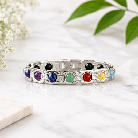 Karungali Ebony Wood Bracelet with 7 Chakra Gemstones