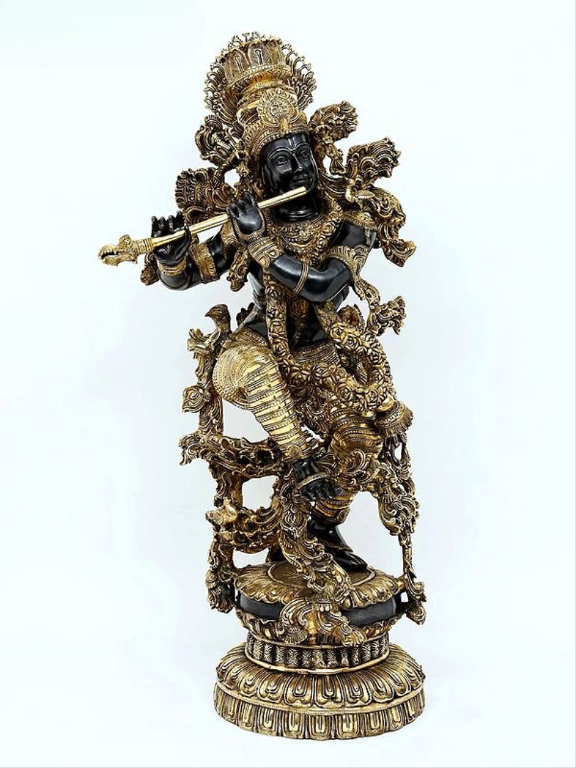 Brass Finely Embellished Krishna Idol (Height 43 Inches)