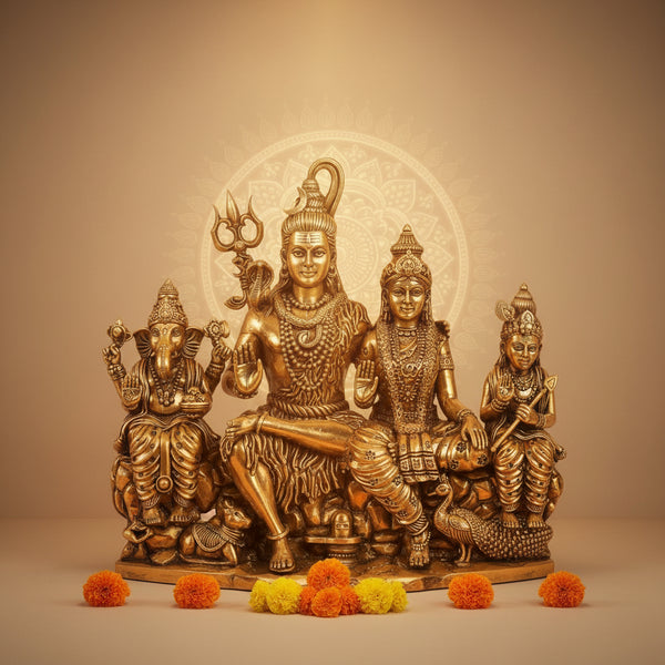 Superfine Brass Shiva Parivar Statue – Sacred Family Idol (Height: 9 Inches)
