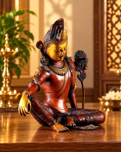 Premium Brass Tibetan Chenrezig (Avalokiteshvara) Bodhisattva Statue (Height: 10.8 Inches)