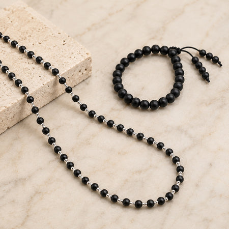 Premium Karungali Silver Cap Necklace Combo with Free Bracelet