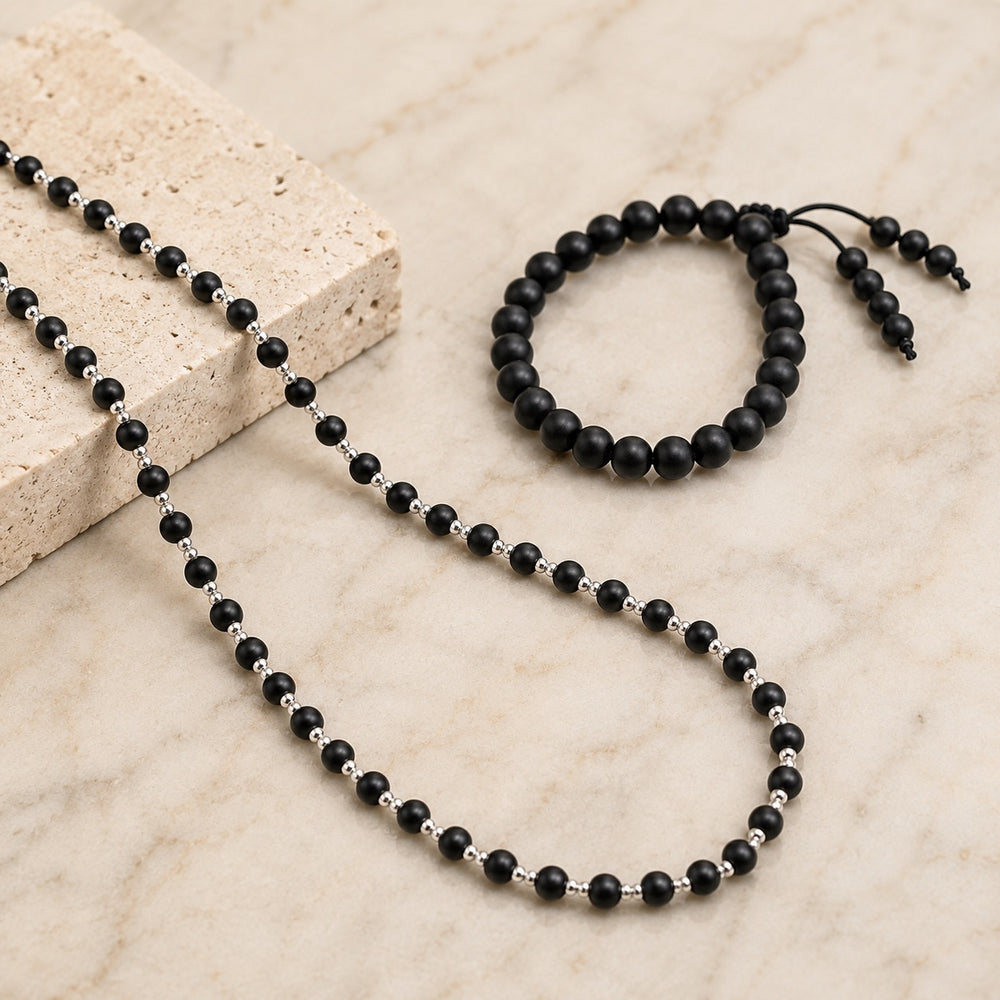 Premium Karungali Silver Cap Necklace Combo with Free Bracelet