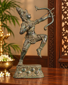 Vintage Indonesian Bronze Lord Rama Shooting Arrow Sculpture – Traditional Collectible Statue (Height: 12 Inches)