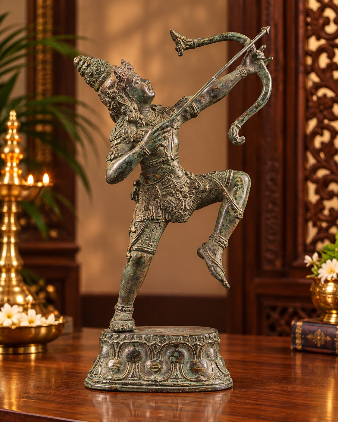 Vintage Indonesian Bronze Lord Rama Shooting Arrow Sculpture – Traditional Collectible Statue (Height: 12 Inches)