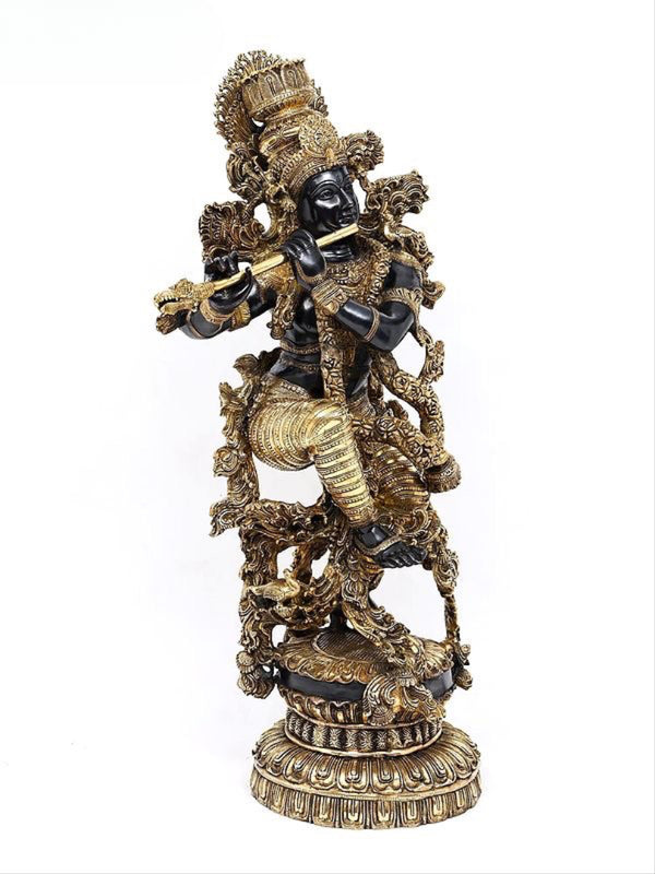 Brass Finely Embellished Krishna Idol (Height 43 Inches) Entryway Setting
