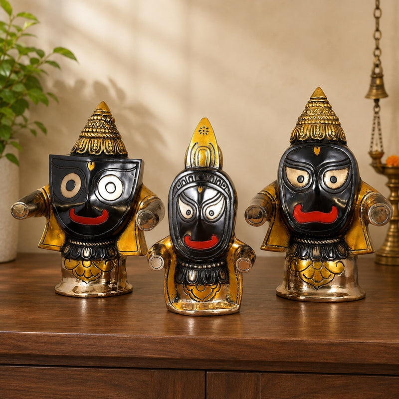 Brass Lord Jagannath, Balabhadra & Subhadra Idol Set (Height: 18 Inches)