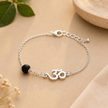 Handcrafted Om Karungali Silver Bracelet