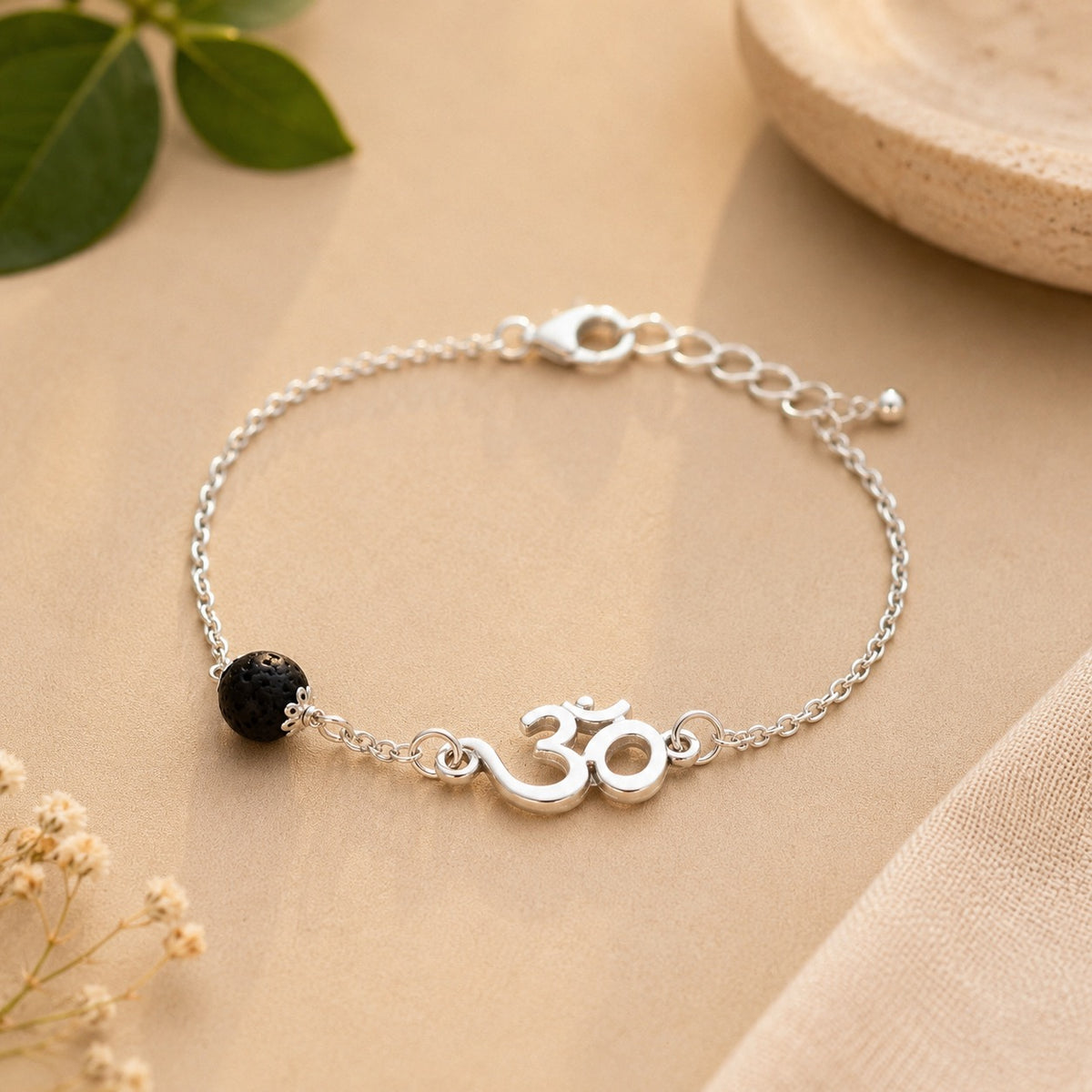 Handcrafted Om Karungali Silver Bracelet