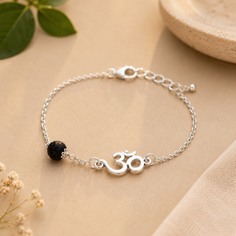 Handcrafted Om Karungali Silver Bracelet
