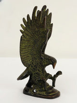 Brass eagle figurine with open wings, talons visible, ornate feather pattern, 8 in