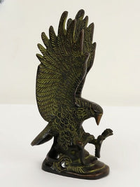 Brass eagle figurine with open wings, talons visible, ornate feather pattern, 8 in