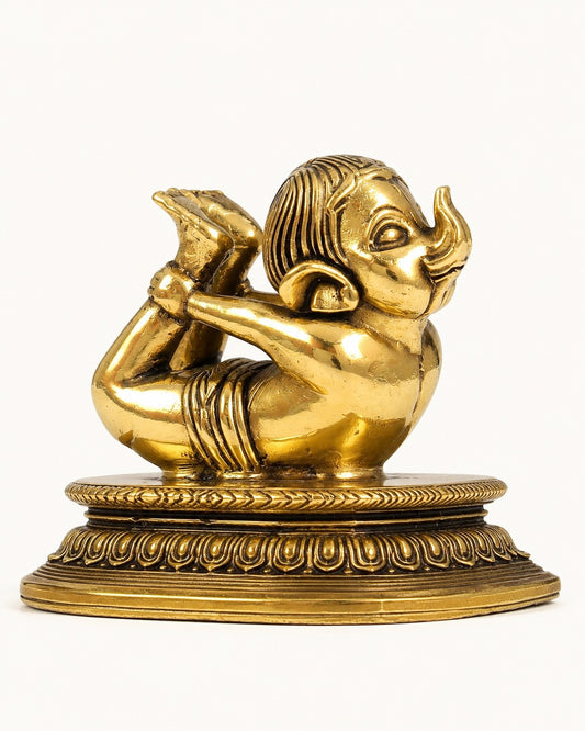 Miniature Pure Brass Baby Ganesha in Meditation Yoga Pose with Base (Height: 4 Inches)