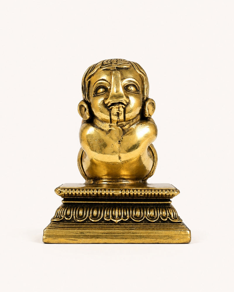 Miniature Pure Brass Baby Ganesha in Meditation Yoga Pose with Base (Height: 4 Inches)