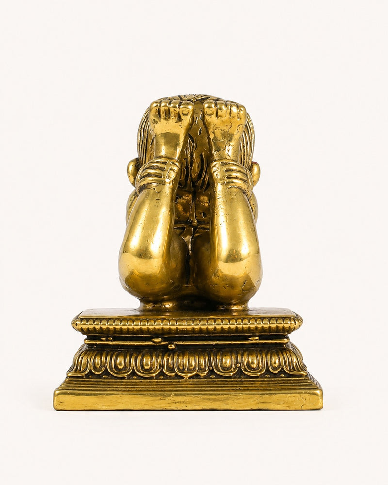 Miniature Pure Brass Baby Ganesha in Meditation Yoga Pose with Base (Height: 4 Inches)