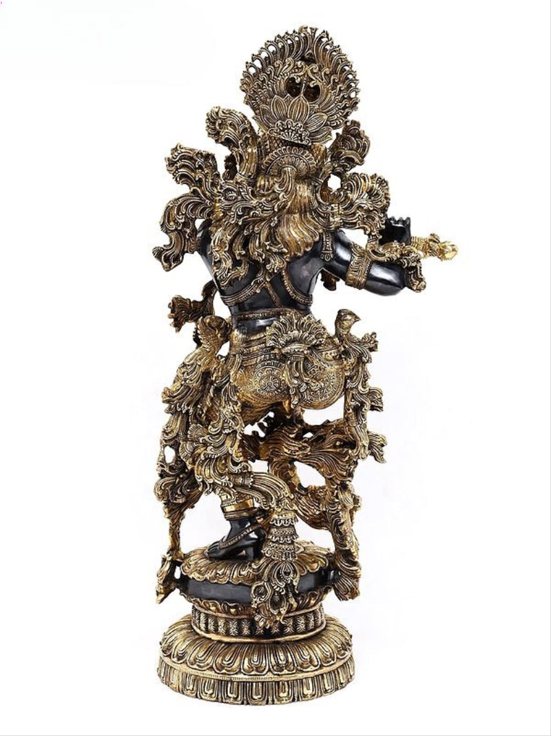 Brass Finely Embellished Krishna Idol (Height 43 Inches)
