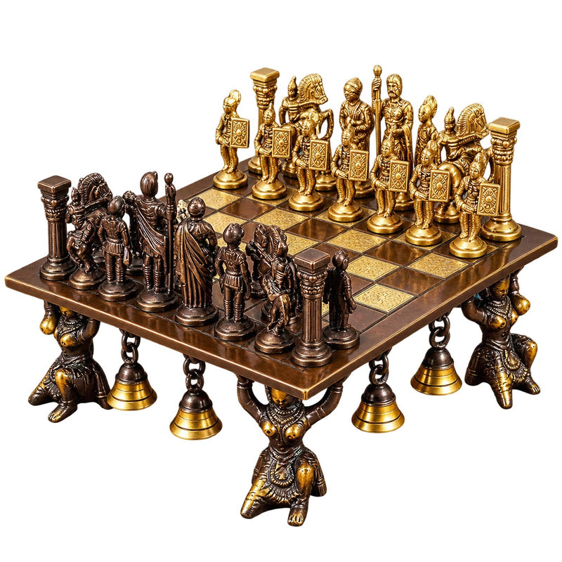 Handcrafted Pure Brass Chess Set | Classic Antique Finish (Height: 3.5 Inches)