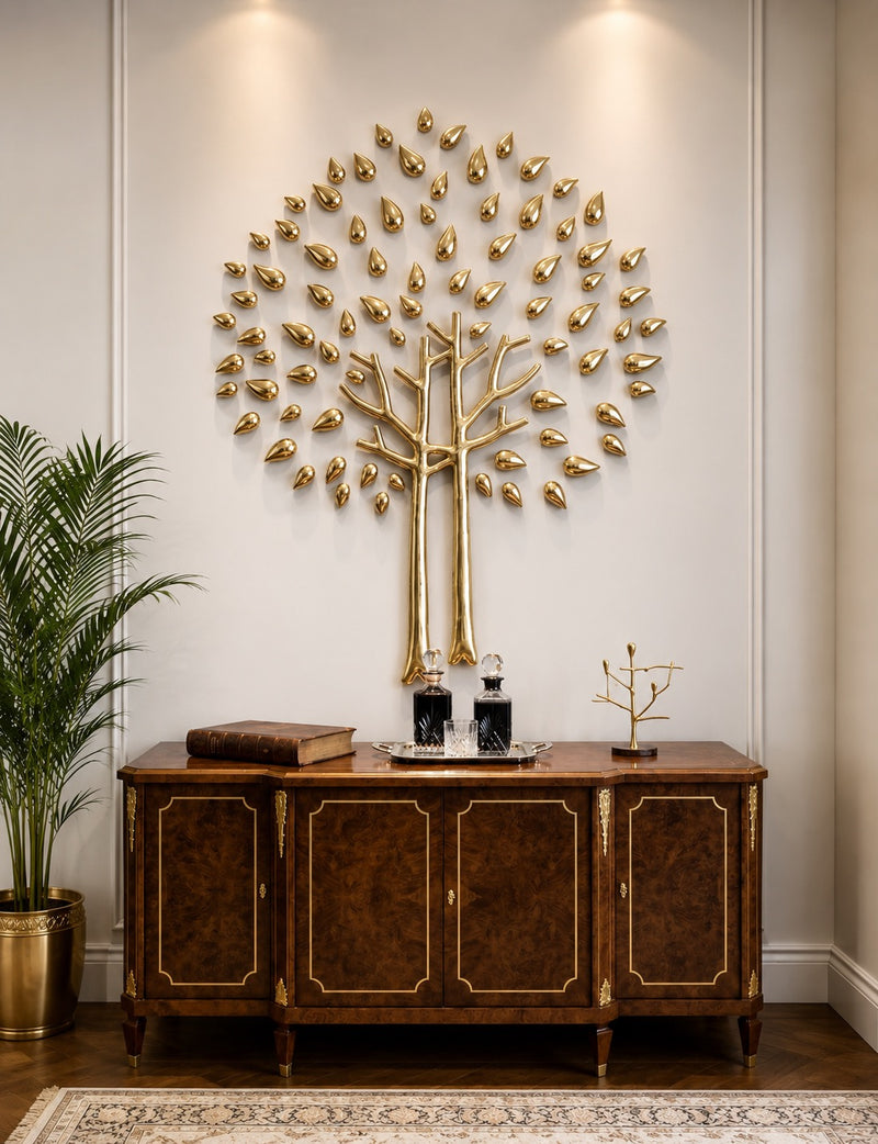 Brass Dew Drop Tree Sculpture | Intricately Handcrafted Decorative Art (Height: 36 Inches)