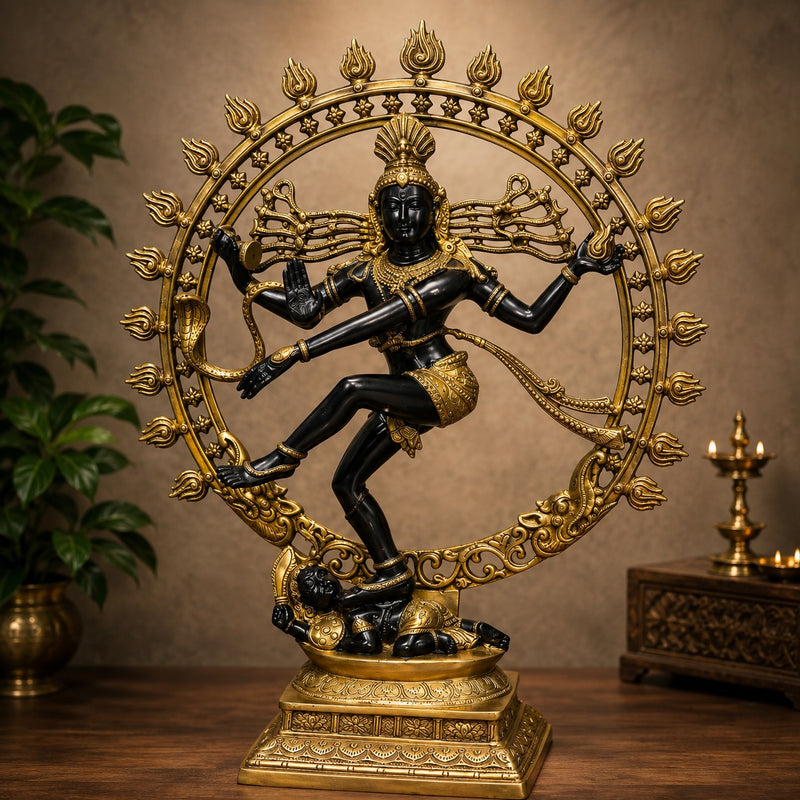 Brass Black Nataraja Statue | Traditional Shiva Dance Sculpture (Height: 32.5 Inches)