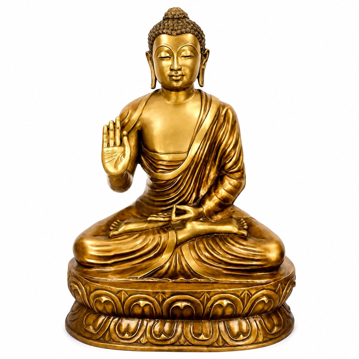 Brass Handcrafted Buddha Idol in Vitakra Mudra | Serenity, Wisdom & Prosperity (Height: 67 Inches)