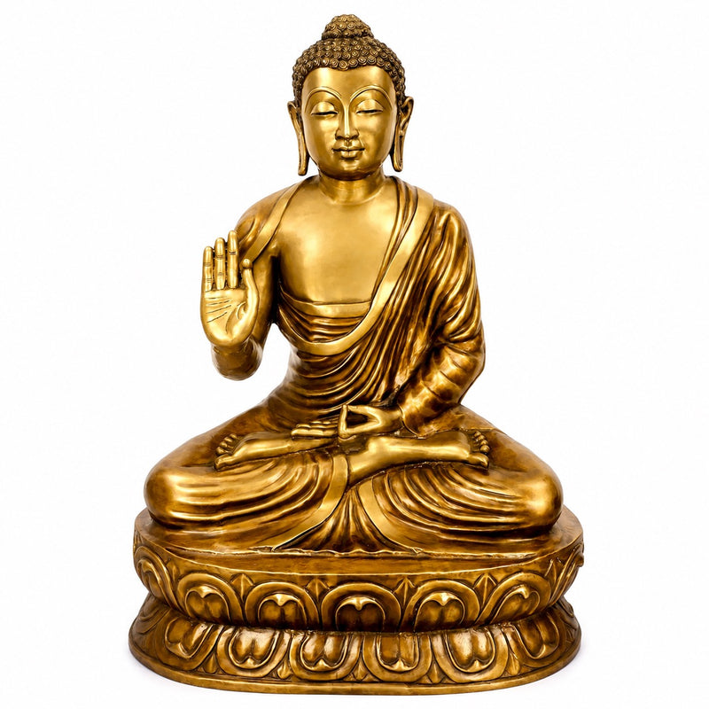 Brass Handcrafted Buddha Idol in Vitakra Mudra | Serenity, Wisdom & Prosperity (Height: 67 Inches)