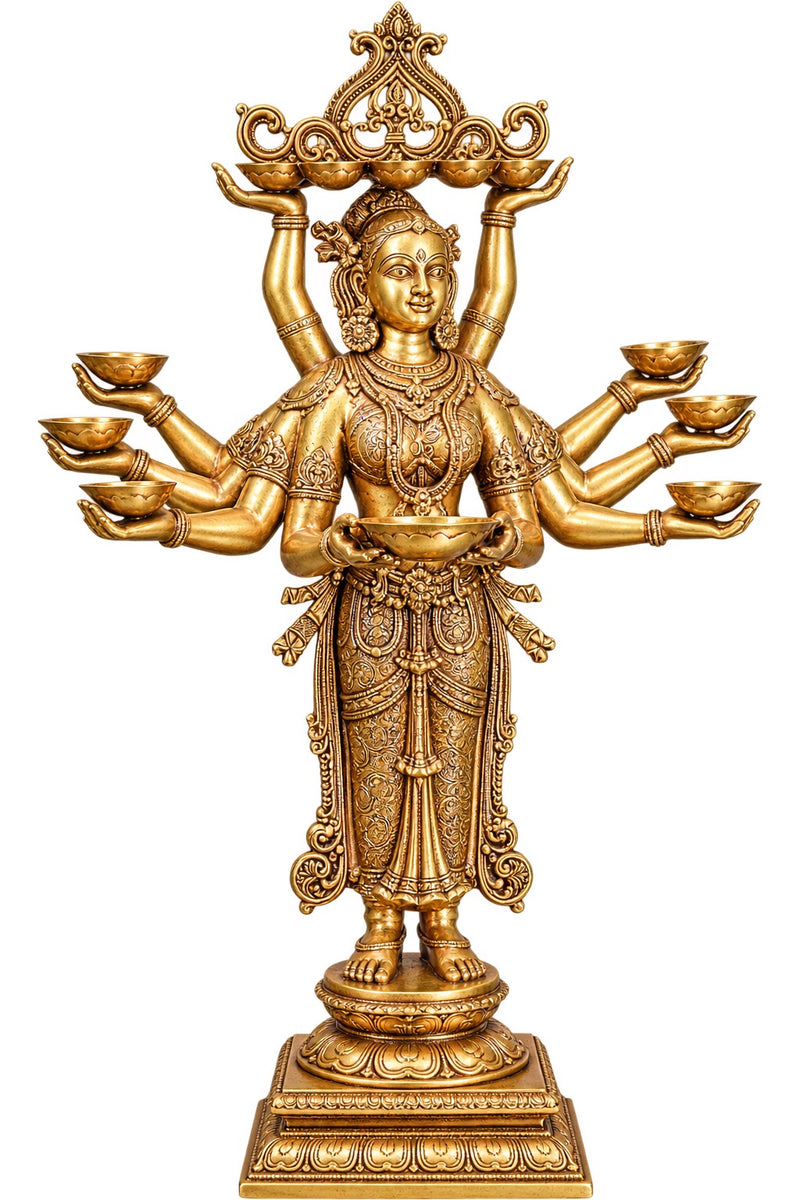 Brass Multi-Armed Deepalakshmi with Diyas – Grand Traditional Welcome Statue (Height: 48 Inches)