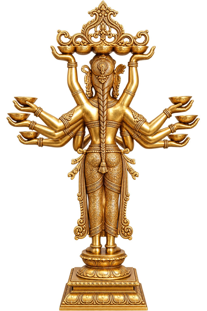 Brass Multi-Armed Deepalakshmi with Diyas – Grand Traditional Welcome Statue (Height: 48 Inches)