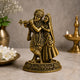 Brass Radha Krishna Idol with Flute – Antique Finish Handcrafted Statue for Home Temple & Décor (Height: 2.3 Inches)