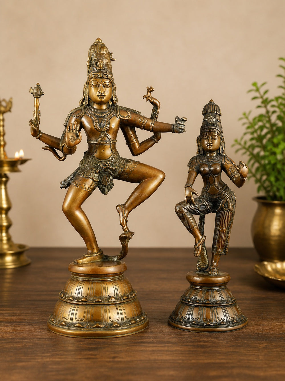 Brass Shiva Parvati Dance Sculpture (Height:22 Inches)