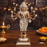 Standing Brahma sculpture, copper & silver finish, 15.5 in, four-armed pose