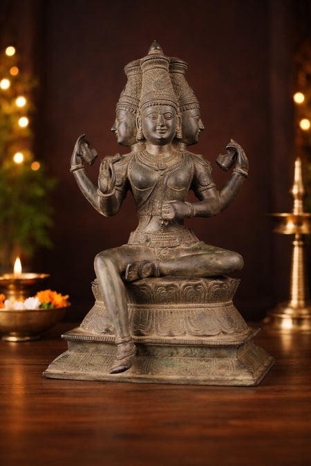 Brass Lord Brahma Seated Sculpture (Height :16 Inches)