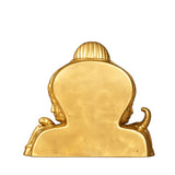 Golden brass Trimurti bust back view, smooth shoulders and curved base